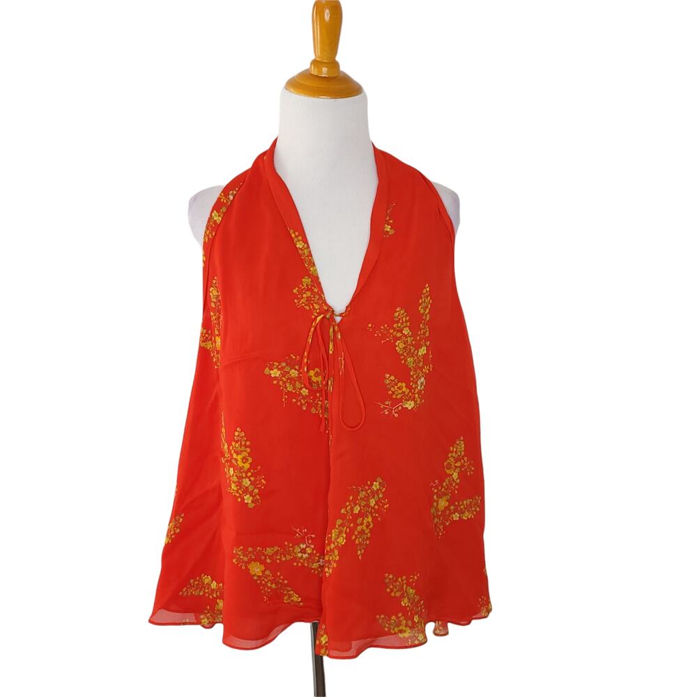 Derek Lam 10 Crosby Swing Blouse Sleeveless Red Floral Viscose Womens 4